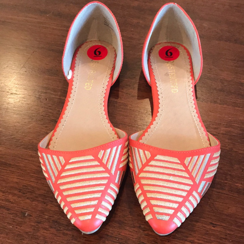Orange pointy toe flats